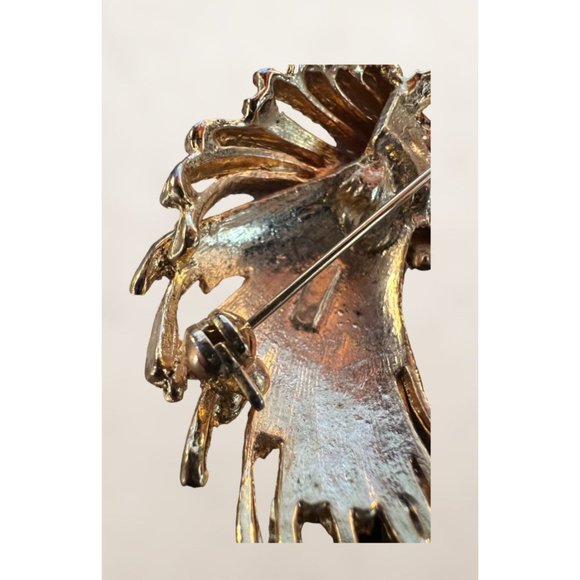 Vintage 1970's Textured Brushed Gold Tone Brooch Pin Costume Estate Jewelry - Picture 6 of 8